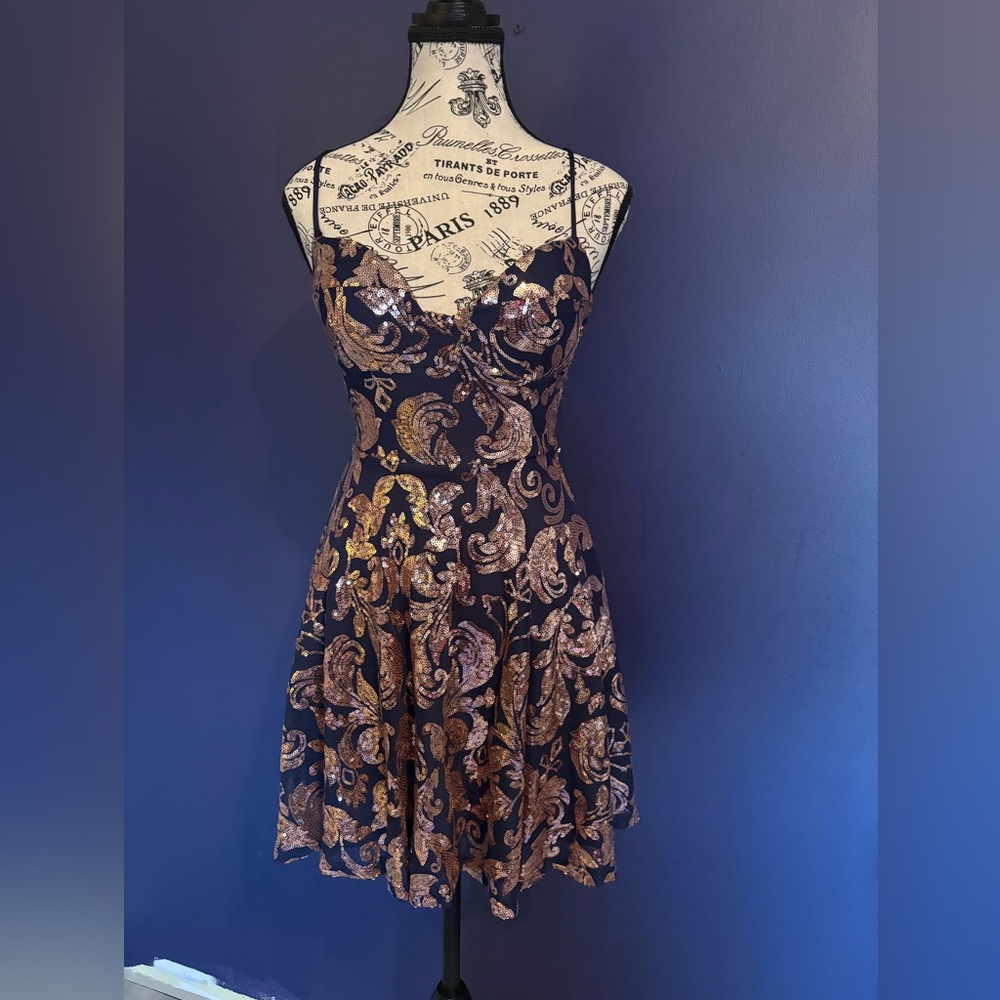 Lovely Day Black and Gold Mini Dress